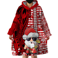 Mele Kalikimaka Hawaii Christmas Wearable Blanket Hoodie Santa Claus Kakau Tribal Mix Polynesia Tattoo LT03 - Polynesian Pride