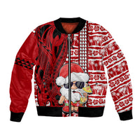 Custom Mele Kalikimaka Hawaii Christmas Bomber Jacket Santa Claus Kakau Tribal Mix Polynesia Tattoo LT03 Unisex Red - Polynesian Pride