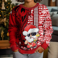 Custom Mele Kalikimaka Hawaii Christmas Kid Ugly Christmas Sweater Santa Claus Kakau Tribal Mix Polynesia Tattoo LT03 - Polynesian Pride