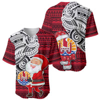 French Polynesia Christmas Baseball Jersey Santa Hold Seal with Polynesian Tribal Tattoo LT03 - Polynesian Pride
