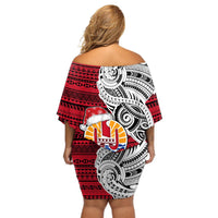 French Polynesia Christmas Off Shoulder Short Dress Santa Hold Seal with Polynesian Tribal Tattoo LT03 - Polynesian Pride