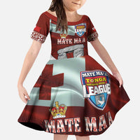 Mate Ma'a Tonga Family Matching Short Sleeve Bodycon Dress and Hawaiian Shirt Haamonga a Maui and White Dove - Tongan Kupesi Ngatu LT03 Daughter's Dress Red - Polynesian Pride
