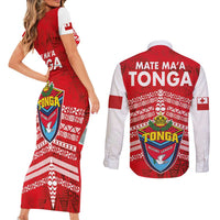 Mate Ma'a Tonga Couples Matching Short Sleeve Bodycon Dress and Long Sleeve Button Shirt Douple White Dove and Kupesi Ngatu Art Tattoo