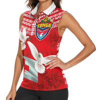 Mate Ma'a Tonga Women Sleeveless Polo Shirt Douple White Dove and Kupesi Ngatu Art Tattoo
