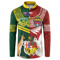 Custom Mate Ma'a Tonga and Australia Kangaroo Button Sweatshirt Nation Seal with Mascot Aboriginal and Tongan Kupesi Ngatu Art