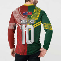 Custom Mate Ma'a Tonga and Australia Kangaroo Button Sweatshirt Nation Seal with Mascot Aboriginal and Tongan Kupesi Ngatu Art