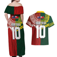 Custom Mate Ma'a Tonga and Australia Kangaroo Couples Matching Off Shoulder Maxi Dress and Hawaiian Shirt Nation Seal with Mascot Aboriginal and Tongan Kupesi Ngatu Art
