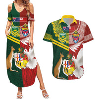 Custom Mate Ma'a Tonga and Australia Kangaroo Couples Matching Summer Maxi Dress and Hawaiian Shirt Nation Seal with Mascot Aboriginal and Tongan Kupesi Ngatu Art