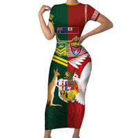 Custom Mate Ma'a Tonga and Australia Kangaroo Family Matching Short Sleeve Bodycon Dress and Hawaiian Shirt Nation Seal with Mascot Aboriginal and Tongan Kupesi Ngatu Art