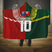 Custom Mate Ma'a Tonga and Australia Kangaroo Hooded Blanket Nation Seal with Mascot Aboriginal and Tongan Kupesi Ngatu Art