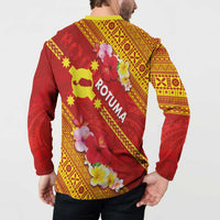 Rotuma Island Button Sweatshirt Fijian Tapa with Polynesian Art and Hibiscus