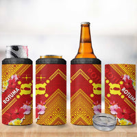 Rotuma Island 4 in 1 Can Cooler Tumbler Fijian Tapa with Polynesian Art and Hibiscus