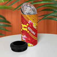 Rotuma Island 4 in 1 Can Cooler Tumbler Fijian Tapa with Polynesian Art and Hibiscus