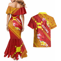 Rotuma Island Couples Matching Mermaid Dress and Hawaiian Shirt Fijian Tapa with Polynesian Art and Hibiscus