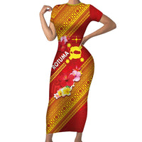 Rotuma Island Family Matching Short Sleeve Bodycon Dress and Hawaiian Shirt Fijian Tapa with Polynesian Art and Hibiscus