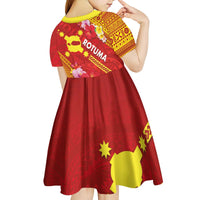 Rotuma Island Kid Short Sleeve Dress Fijian Tapa with Polynesian Art and Hibiscus