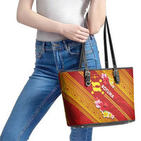 Rotuma Island Leather Tote Bag Fijian Tapa with Polynesian Art and Hibiscus