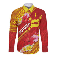 Rotuma Island Long Sleeve Button Shirt Fijian Tapa with Polynesian Art and Hibiscus