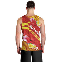 Rotuma Island Men Tank Top Fijian Tapa with Polynesian Art and Hibiscus
