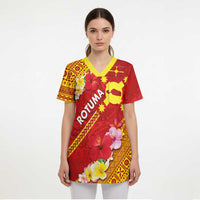 Rotuma Island Scrub Top Fijian Tapa with Polynesian Art and Hibiscus - Polynesian Pride