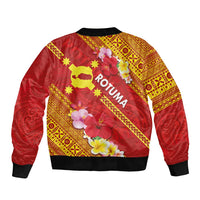 Rotuma Island Sleeve Zip Bomber Jacket Fijian Tapa with Polynesian Art and Hibiscus