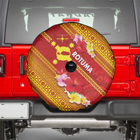 Rotuma Island Spare Tire Cover Fijian Tapa with Polynesian Art and Hibiscus