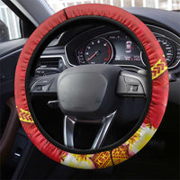 Rotuma Island Steering Wheel Cover Fijian Tapa with Polynesian Art and Hibiscus