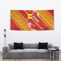 Rotuma Island Tapestry Fijian Tapa with Polynesian Art and Hibiscus