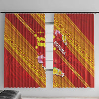 Rotuma Island Window Curtain Fijian Tapa with Polynesian Art and Hibiscus LT03 With Hooks Red - Polynesian Pride