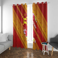 Rotuma Island Window Curtain Fijian Tapa with Polynesian Art and Hibiscus LT03 With Grommets Red - Polynesian Pride