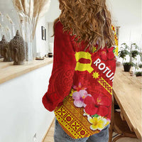 Rotuma Island Women Casual Shirt Fijian Tapa with Polynesian Art and Hibiscus