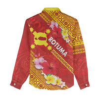 Rotuma Island Women Casual Shirt Fijian Tapa with Polynesian Art and Hibiscus
