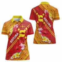 Rotuma Island Women Polo Shirt Fijian Tapa with Polynesian Art and Hibiscus