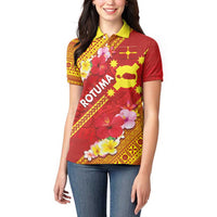 Rotuma Island Women Polo Shirt Fijian Tapa with Polynesian Art and Hibiscus