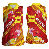 Rotuma Island Women Sleeveless Polo Shirt Fijian Tapa with Polynesian Art and Hibiscus