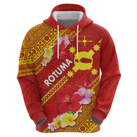 Rotuma Island Zip Hoodie Fijian Tapa with Polynesian Art and Hibiscus