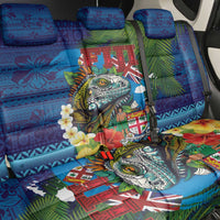 Fiji Iguana-Coat of Arms Back Car Seat Cover with Hibiscus and Plumeria Palm Tree Tapa Art