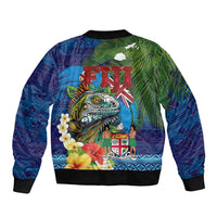 Fiji Iguana-Coat of Arms Bomber Jacket with Hibiscus and Plumeria Palm Tree Tapa Art LT03 - Polynesian Pride