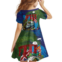 Fiji Iguana-Coat of Arms Family Matching Off The Shoulder Long Sleeve Dress and Hawaiian Shirt with Hibiscus and Plumeria Palm Tree Tapa Art LT03 - Polynesian Pride