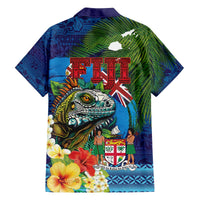 Fiji Iguana-Coat of Arms Family Matching Off The Shoulder Long Sleeve Dress and Hawaiian Shirt with Hibiscus and Plumeria Palm Tree Tapa Art LT03 - Polynesian Pride