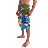 Fiji Iguana-Coat of Arms Lavalava with Hibiscus and Plumeria Palm Tree Tapa Art