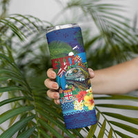 Fiji Iguana-Coat of Arms Skinny Tumbler with Hibiscus and Plumeria Palm Tree Tapa Art
