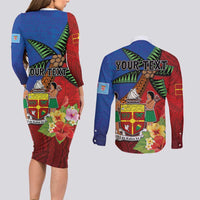Personalised Fiji and Rotuma Together Couples Matching Long Sleeve Bodycon Dress and Long Sleeve Button Shirt Fjian Masi and Pacific Pattern Mix Culture
