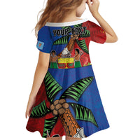 Personalised Fiji and Rotuma Together Kid Short Sleeve Dress Fjian Masi and Pacific Pattern Mix Culture