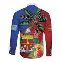 Personalised Fiji and Rotuma Together Long Sleeve Button Shirt Fjian Masi and Pacific Pattern Mix Culture