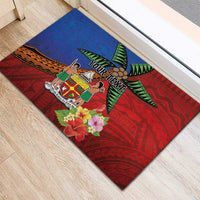 Personalised Fiji and Rotuma Together Rubber Doormat Fjian Masi and Pacific Pattern Mix Culture