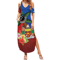 Personalised Fiji and Rotuma Together Summer Maxi Dress Fjian Masi and Pacific Pattern Mix Culture
