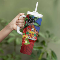Personalised Fiji and Rotuma Together Tumbler With Handle Fjian Masi and Pacific Pattern Mix Culture