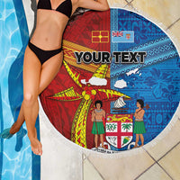 Personalised Fiji and Rotuma Together Beach Blanket Tapa and Pacific Art Pattern with Cultural Emblems Half Style