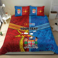 Personalised Fiji and Rotuma Together Bedding Set Tapa and Pacific Art Pattern with Cultural Emblems Half Style